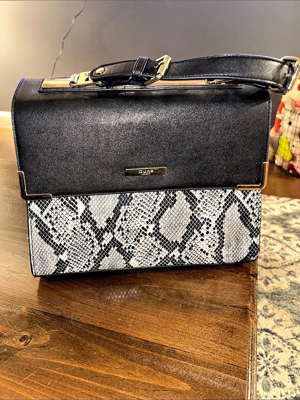 Dune Structured Snakeskin Panel Shoulder Bag